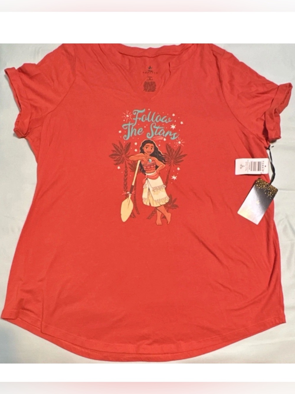 Disney Torrid Moana Follow The Stars Graphic T-Shirt 2X Plus Orange Cotton Modal